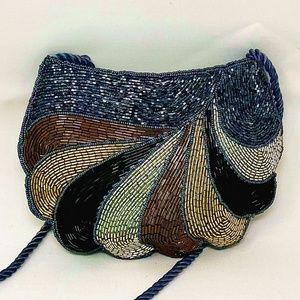 ART DECO Style Vintage Deco Style Beaded Multi Color Evening Bag - Crossbody